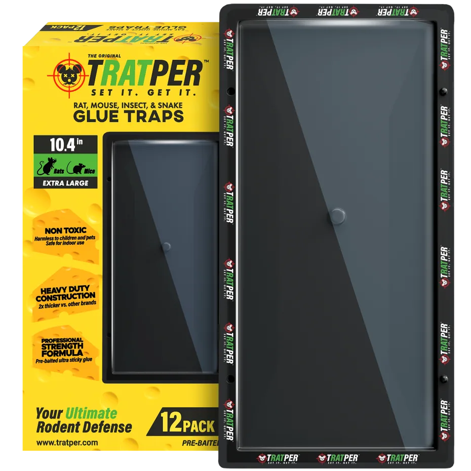 Tratper pre-baited glue trap twelve-pack and its box