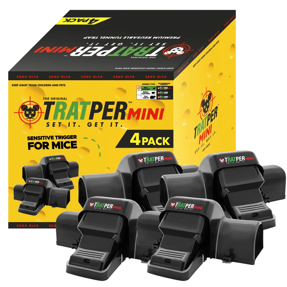 Tratper Mini snap trap four-pack and its box